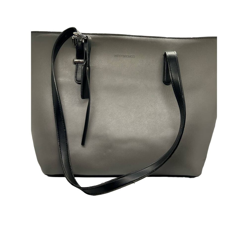 WestBronco Vegan leather Bag Grey Black Shoulder Tote Stud